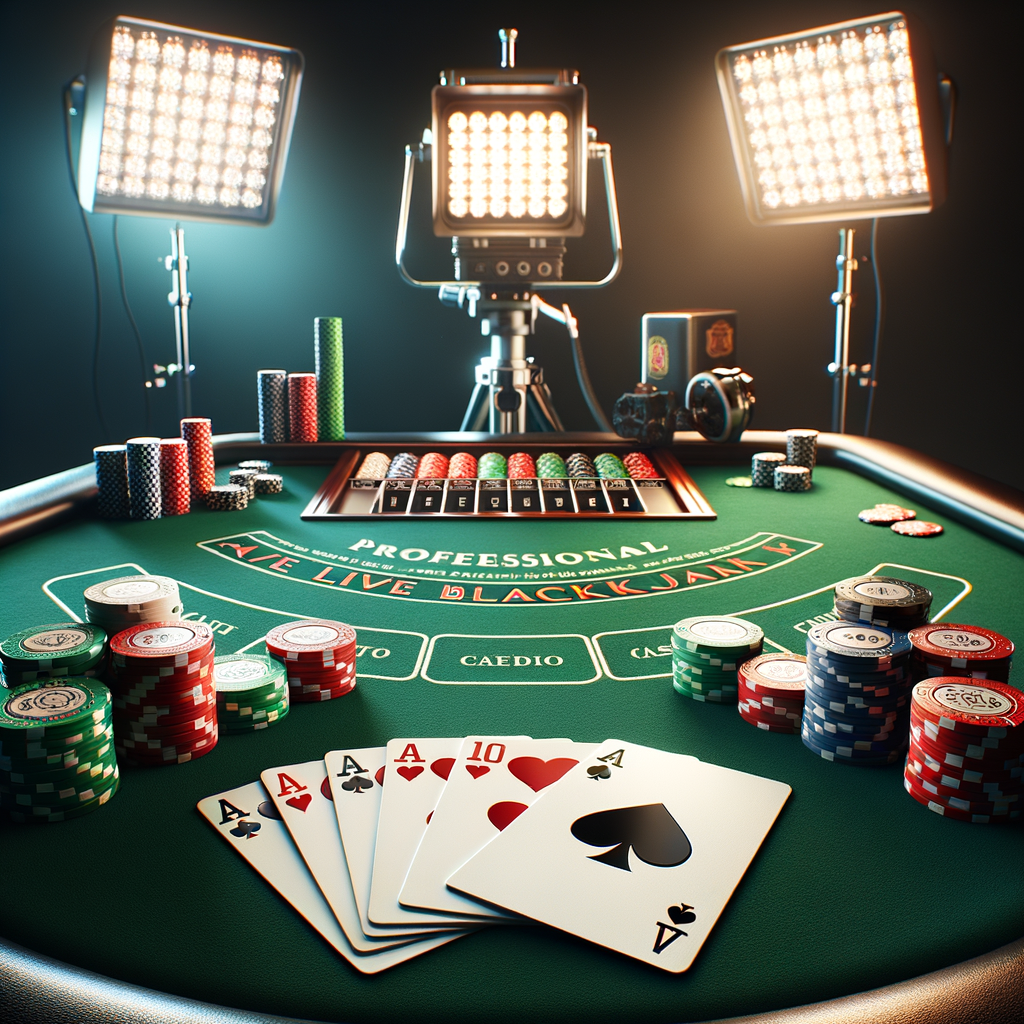 Live dealer blackjack table with professional dealer and cards