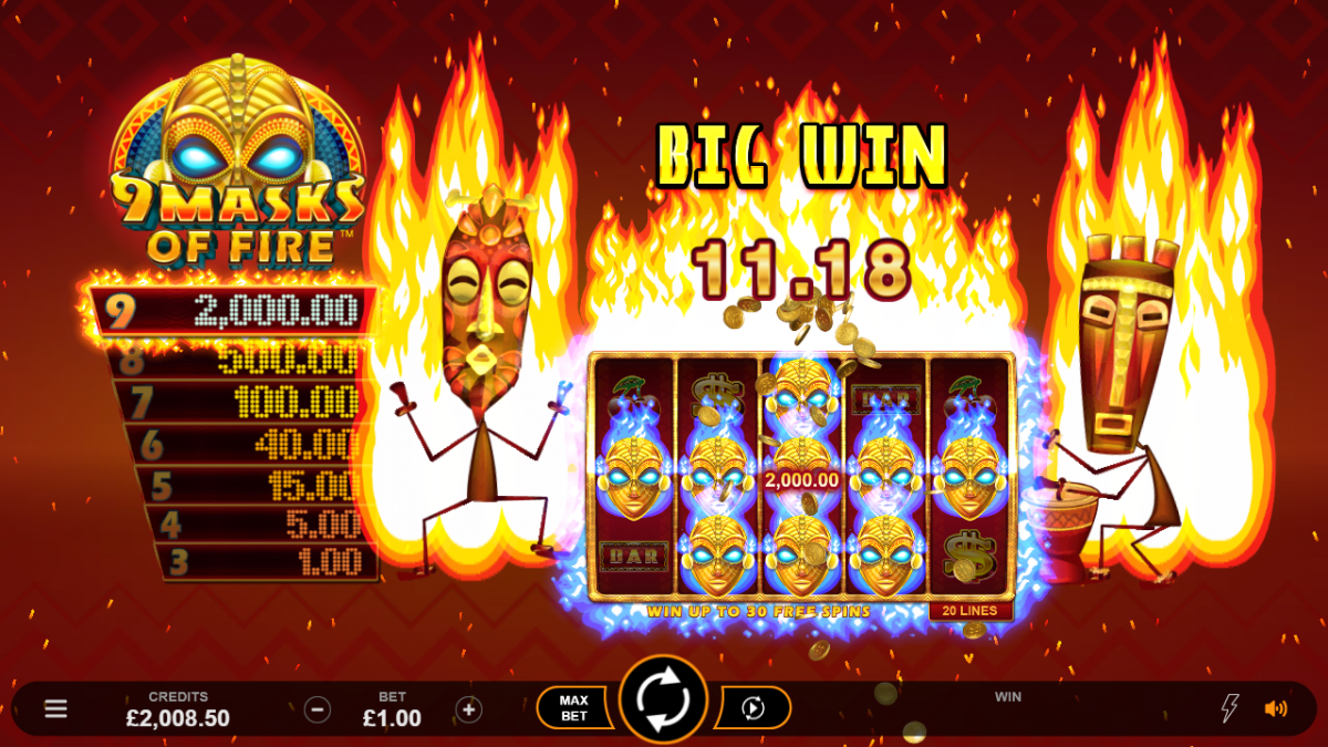 Big win animation from 9 Masks of Fire bonus feature
